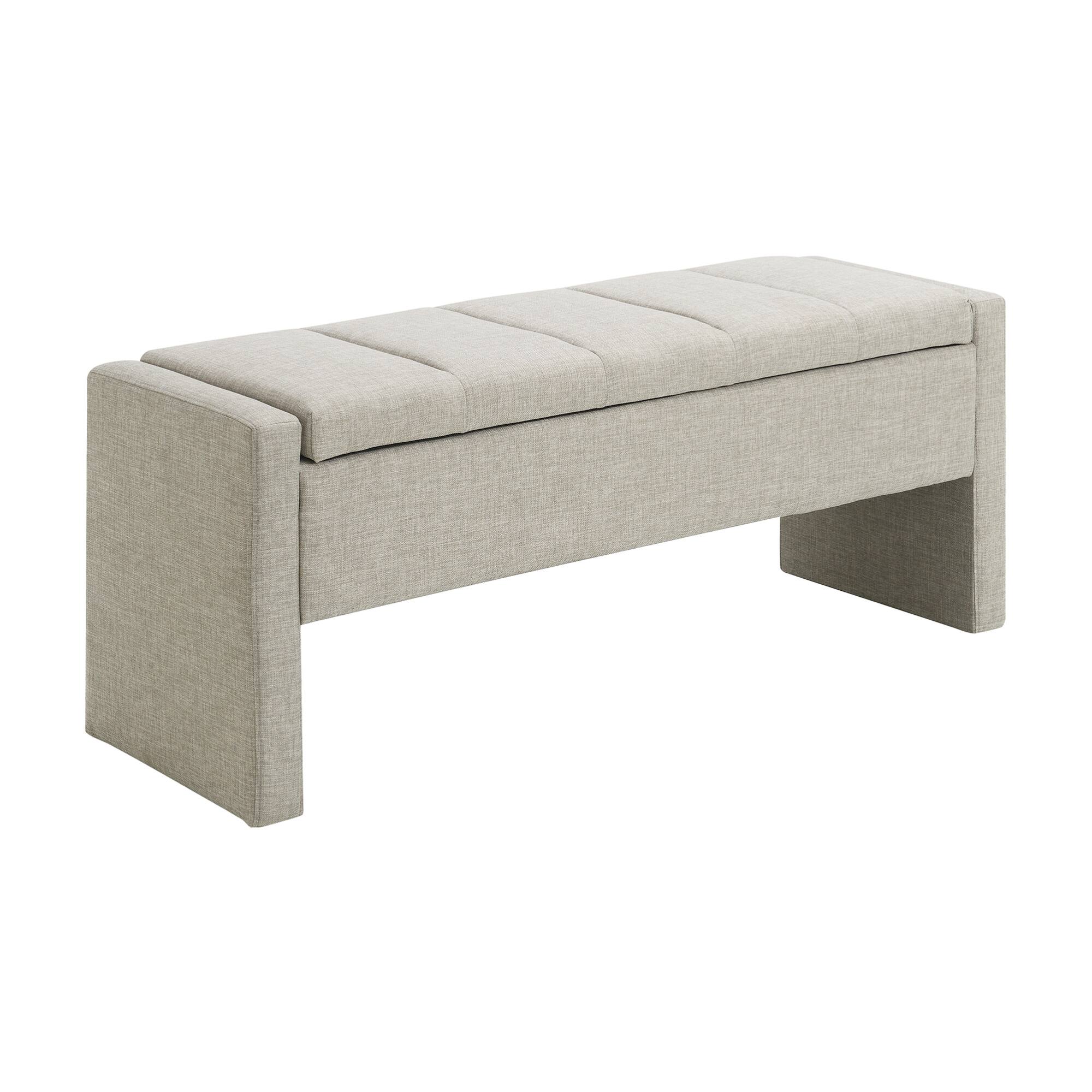 Alt View 1. GOODSILO - Upholstered Storage Bench with Comfortable Linen Fabric, Multi-Functional Footrest Ottoman for Living Spaces - LIGHT GREY.