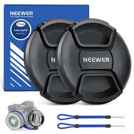 Neewer - 77mm Lens Cap 2-Pack with Anti-Loss Strap & Cleaning Cloth - Black