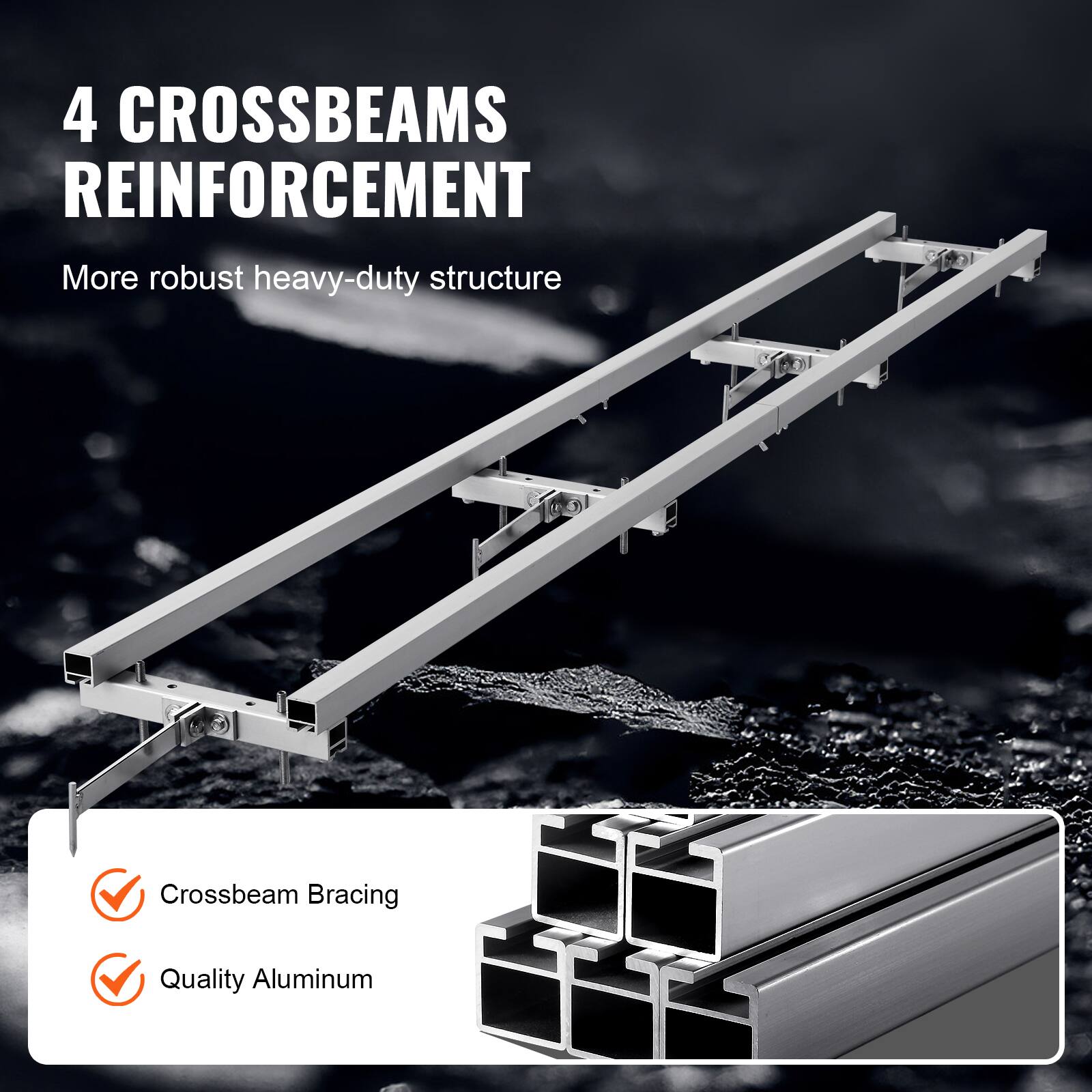 4 CROSSBEAMS REINFORCEMENT  
More robust heavy-duty structure  

- Crossbeam Bracing  
- Quality Aluminum