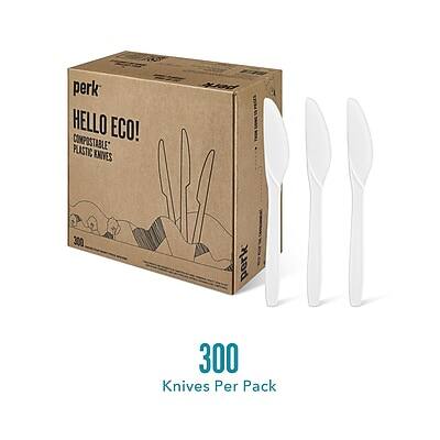 perk HELLO ECO! COMPOSTABLE PLASTIC KNIVES  
300 Knives Per Pack