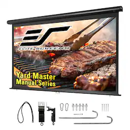 Elite Screens - YardMaster Manual MatteWhite Outdoor Rated Pull-Down Std Throw Projector Screen, Slow-Retract,125" Diag.16:9, IP65 - Black