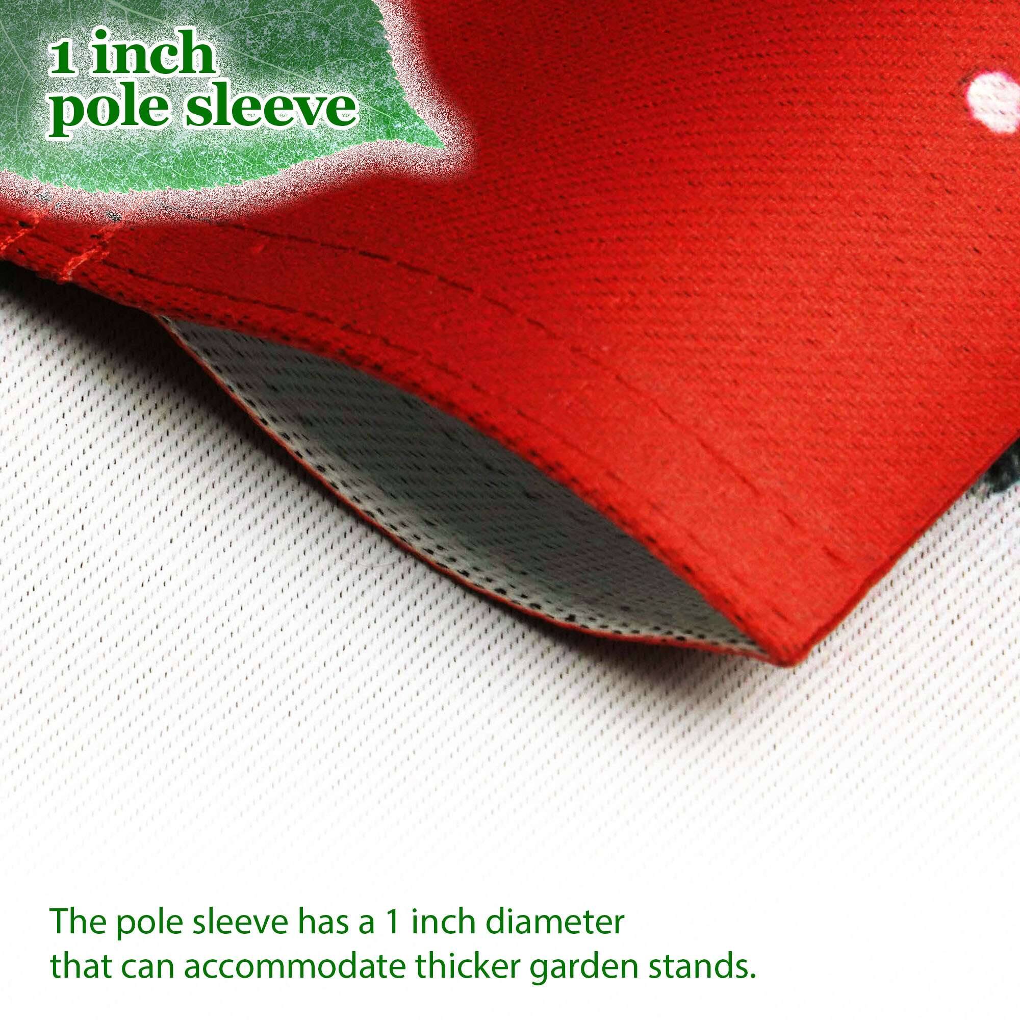 1 inch pole sleeve

The pole sleeve has a 1 inch diameter that can accommodate thicker garden stands.