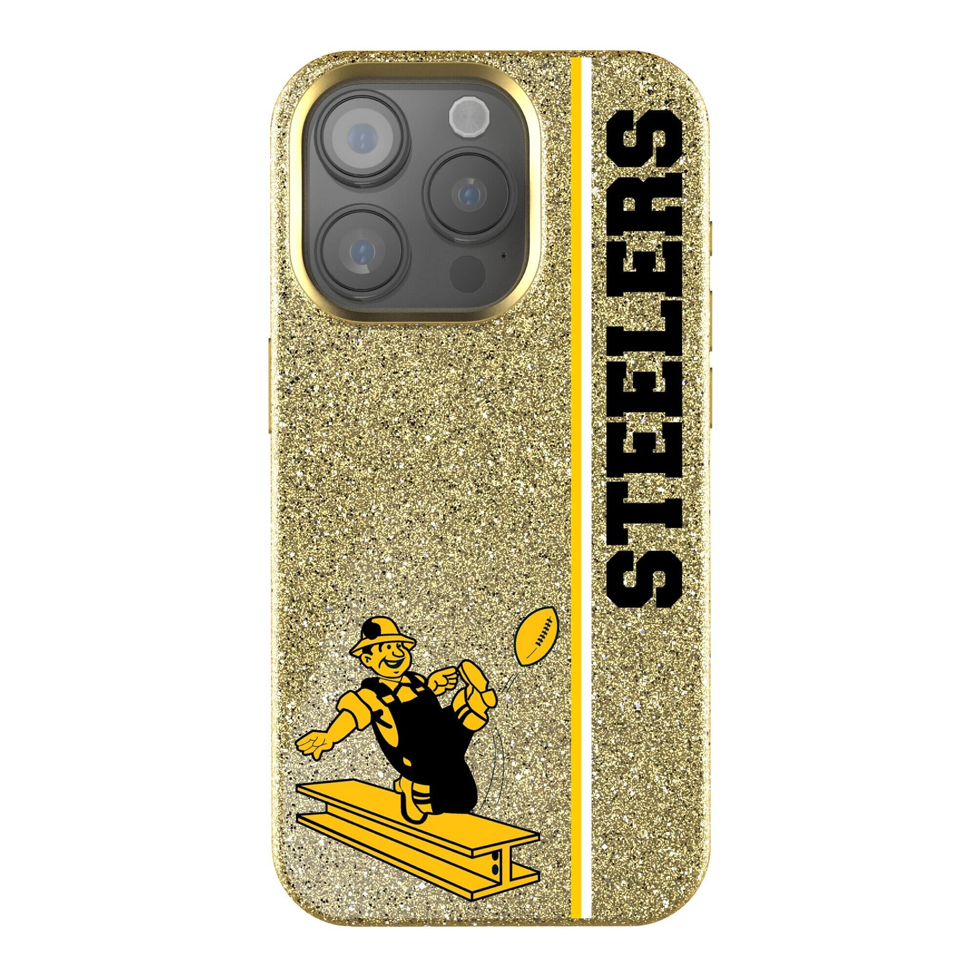 Front. Keyscaper - Gold Pittsburgh Steelers iPhone Bling Case - 14 Plus - Gold.