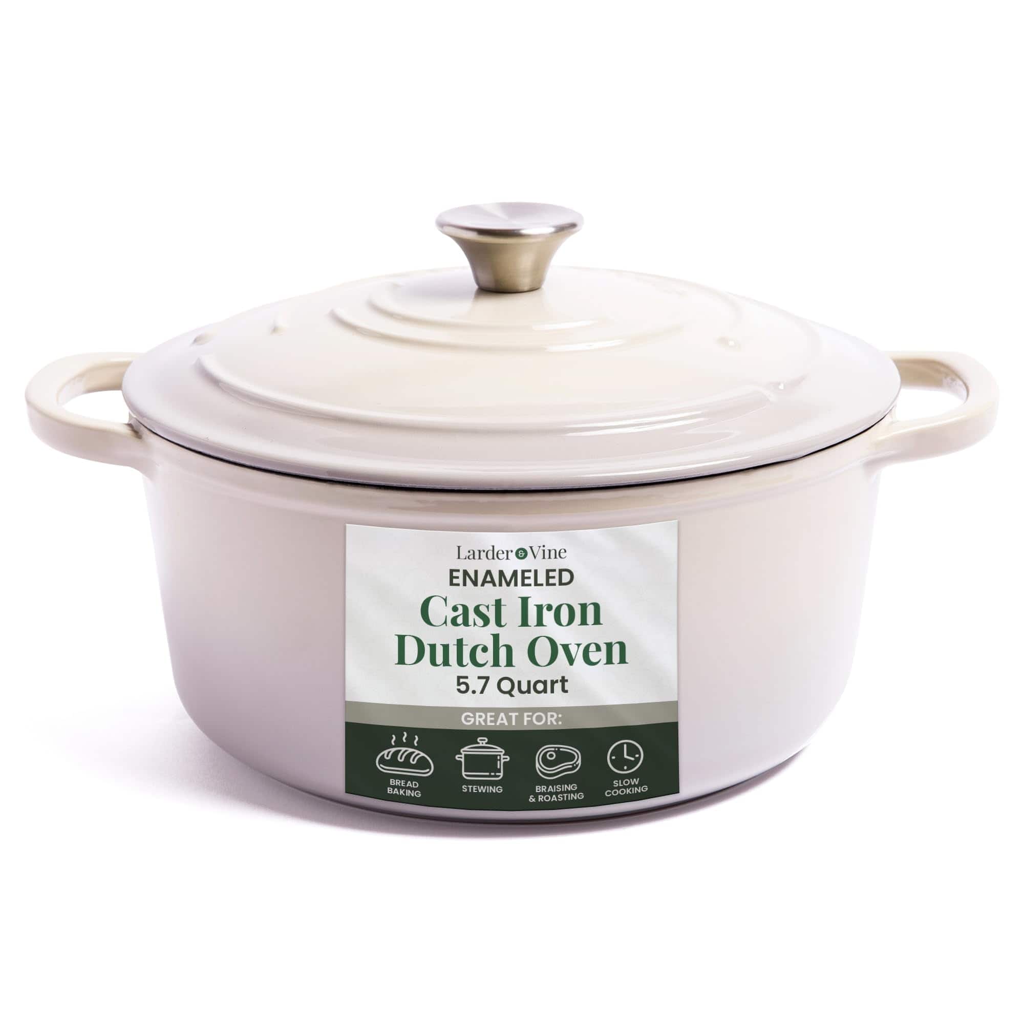 Larder & Vine - 5.7 qt Enameled Cast Iron Dutch Oven with Lid - Stone