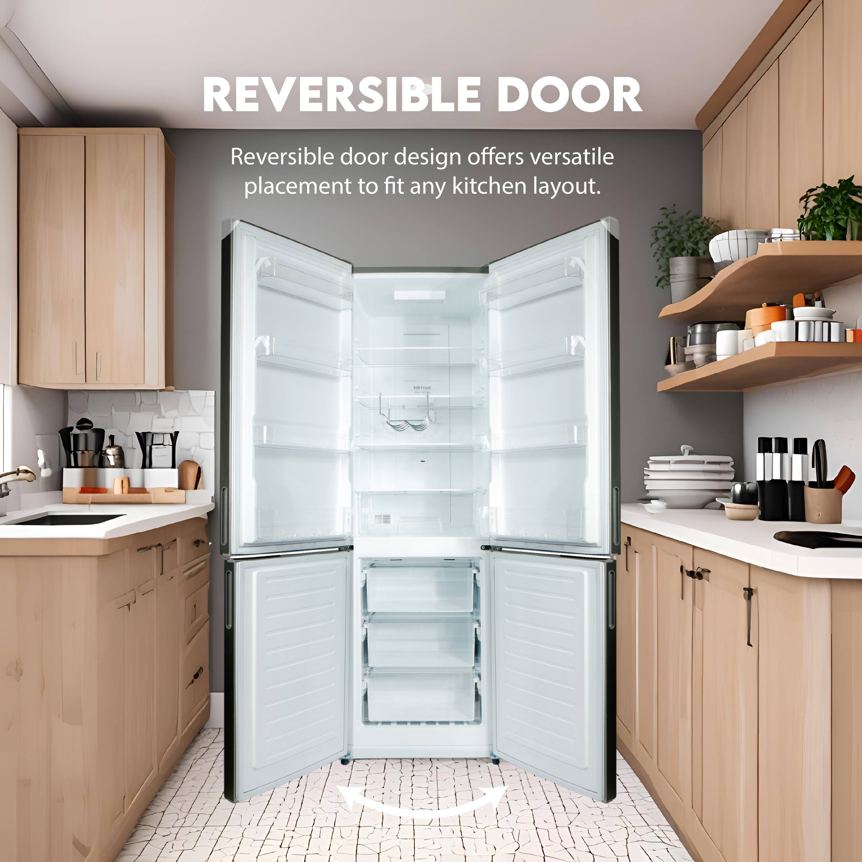 REVERSIBLE DOOR

Reversible door design offers versatile placement to fit any kitchen layout.