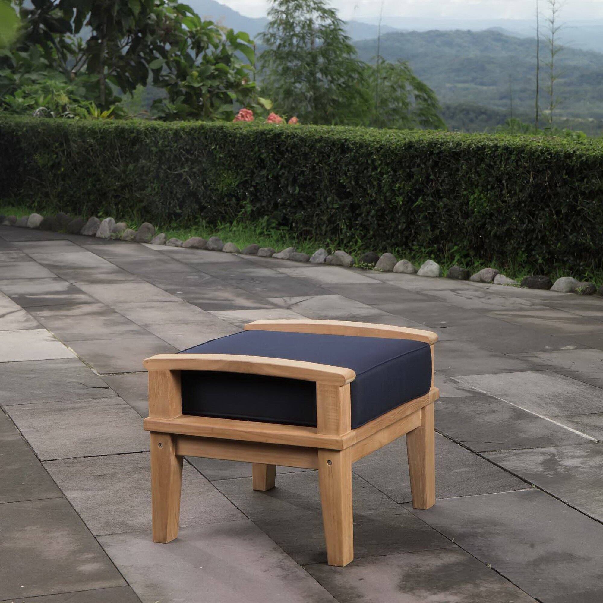 Front. Modway - Marina Outdoor Patio Teak Ottoman by Modway - Natural Navy.