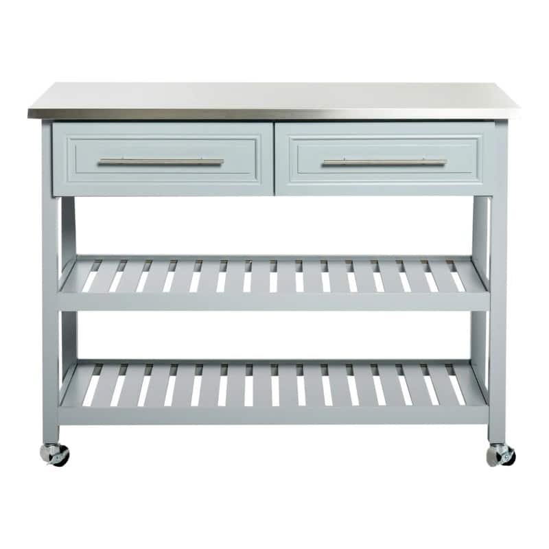 SlickBlue - Kitchen Storage Island Cart with 2 Drawers and Steel Top - Light Gray