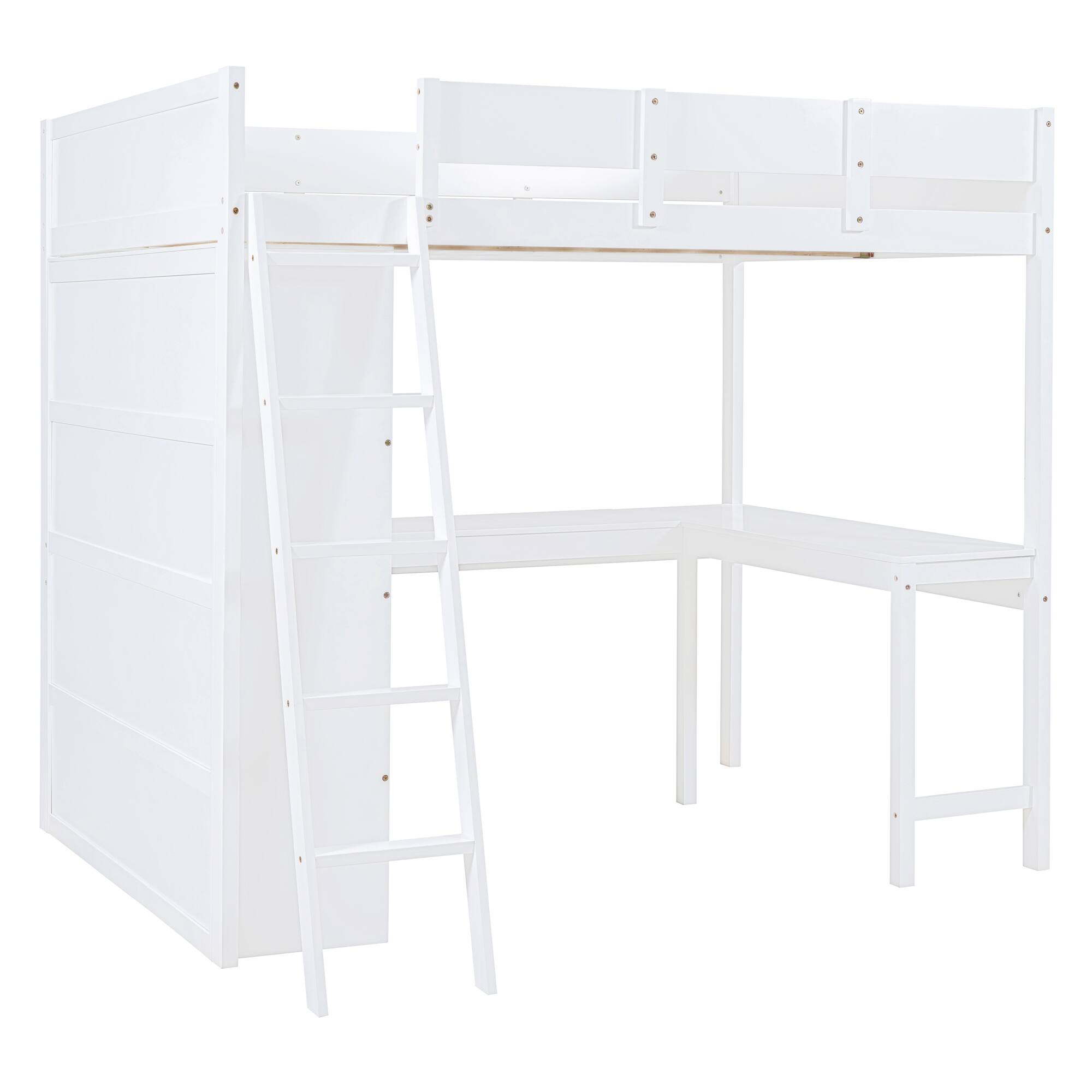 Alt View 1. Aukfa - Full Size Loft Bed with Desk and Shelf - White.