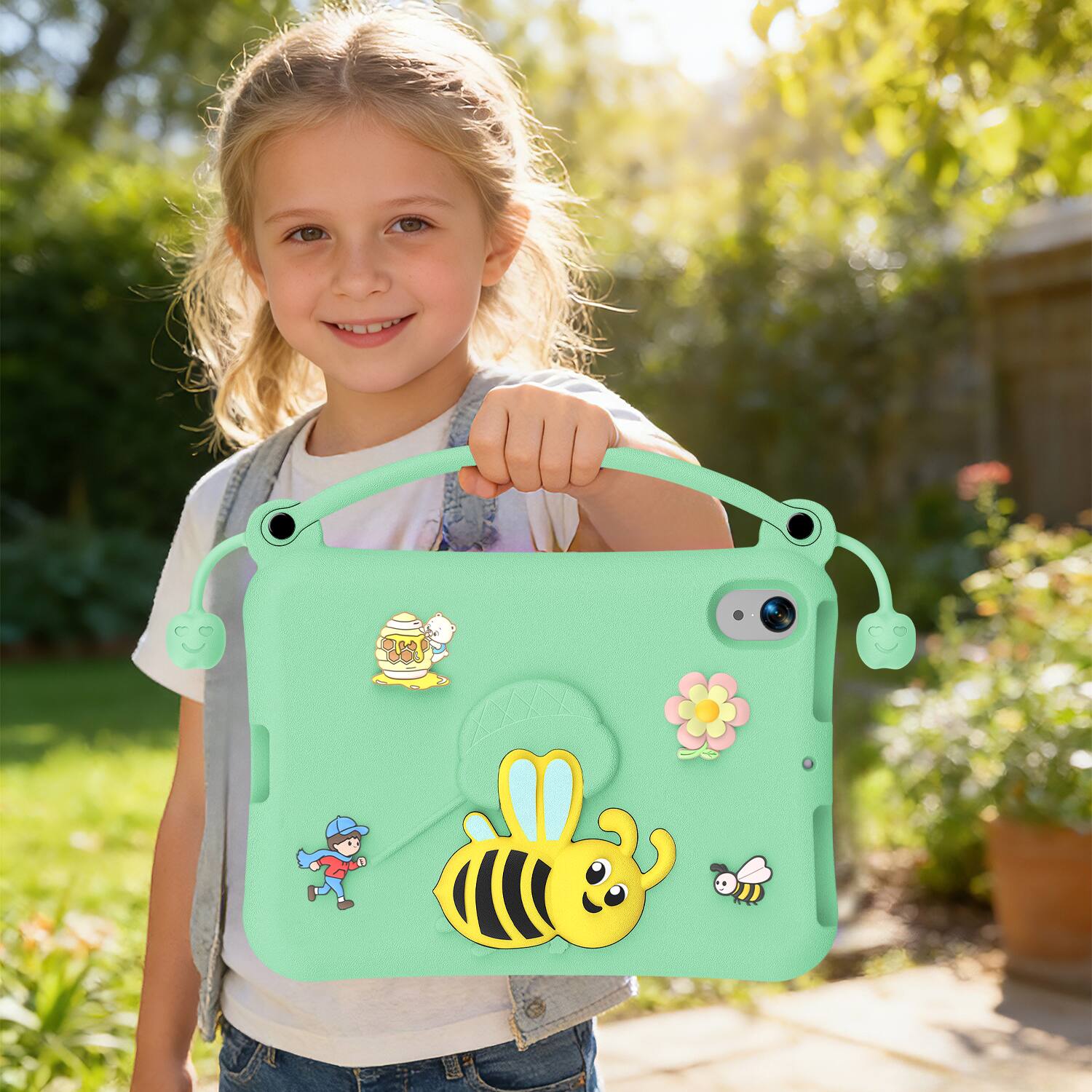 Alt View 1. Dteck - for Apple iPad mini (A17 Pro) 2024 & iPad mini 6 2021 8.3" Kids EVA Tablet Case,Shockproof Kickstand Cover + Handle - Lightcyan.