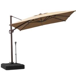 Crestlive Products - 9x11ft Aluminum Crank Cantilever Patio Umbrella with Base - Brown