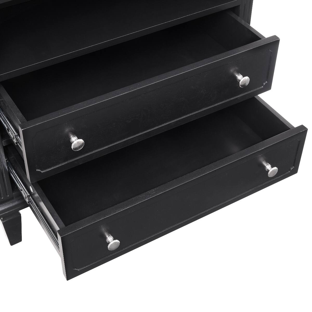 Alt View 8. Loheer - Loheer Black Nightstand With Charging Station, Two Drawers and Open Shelf - Black.