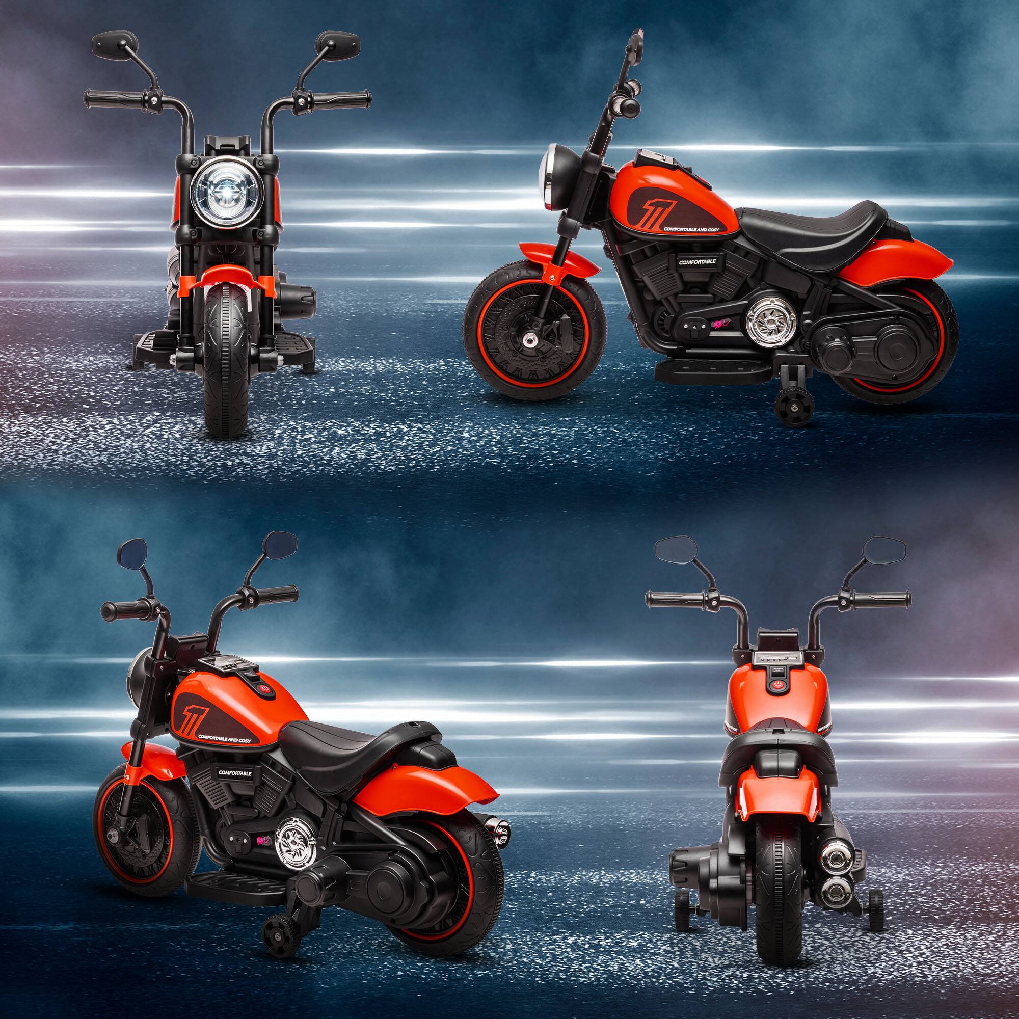 Alt View 4. Aosom - Kids Motorcycle with Training Wheels, 6V Ride-on Toy for Toddler 18-48mos, Battery Motorbike with 1-Button Start.