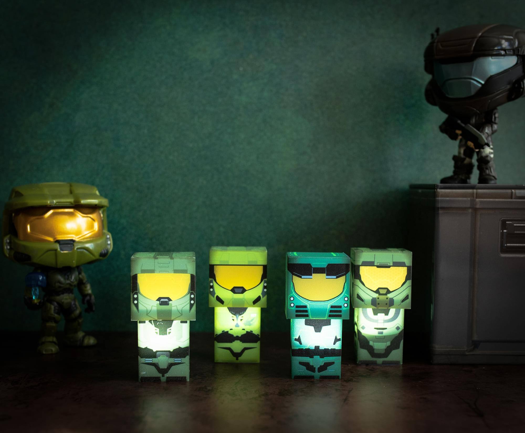 Alt View 4. Ukonic - HALO Green Master Chief Evolved Mini Figural Mood Lights | Set of 4 - Green.
