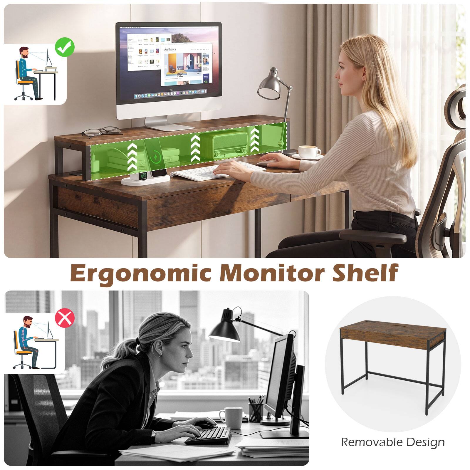 Ergonomic Monitor Shelf  
Removable Design