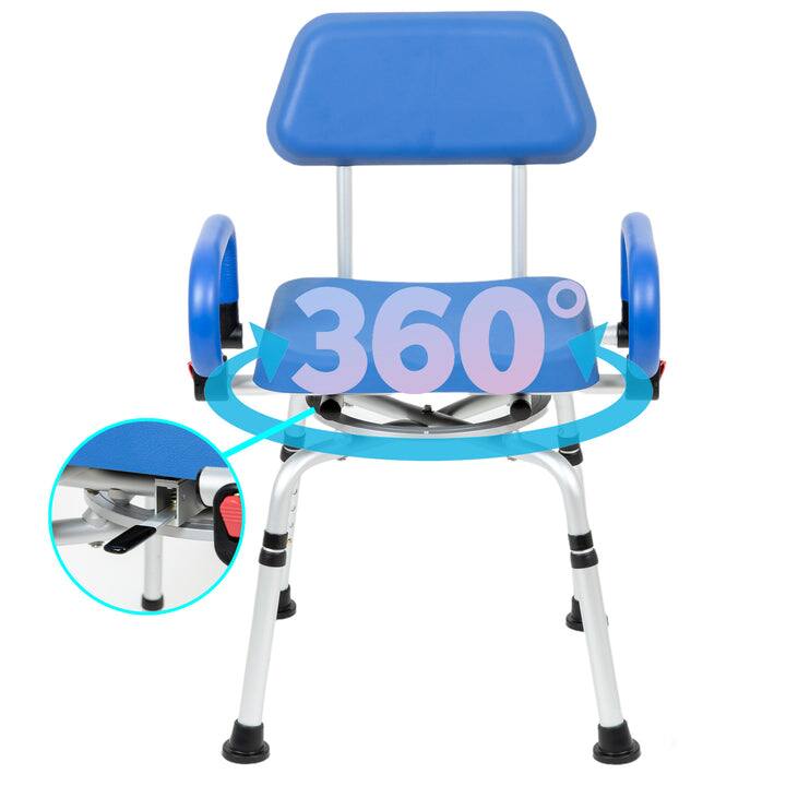 Alt View 3. iLIVING - ILG-638 Swivel Pivot Shower Chair with Padded Seat, Back & Arms, Adjustable Height, for Tub & Shower, FDA Approved - Blue.