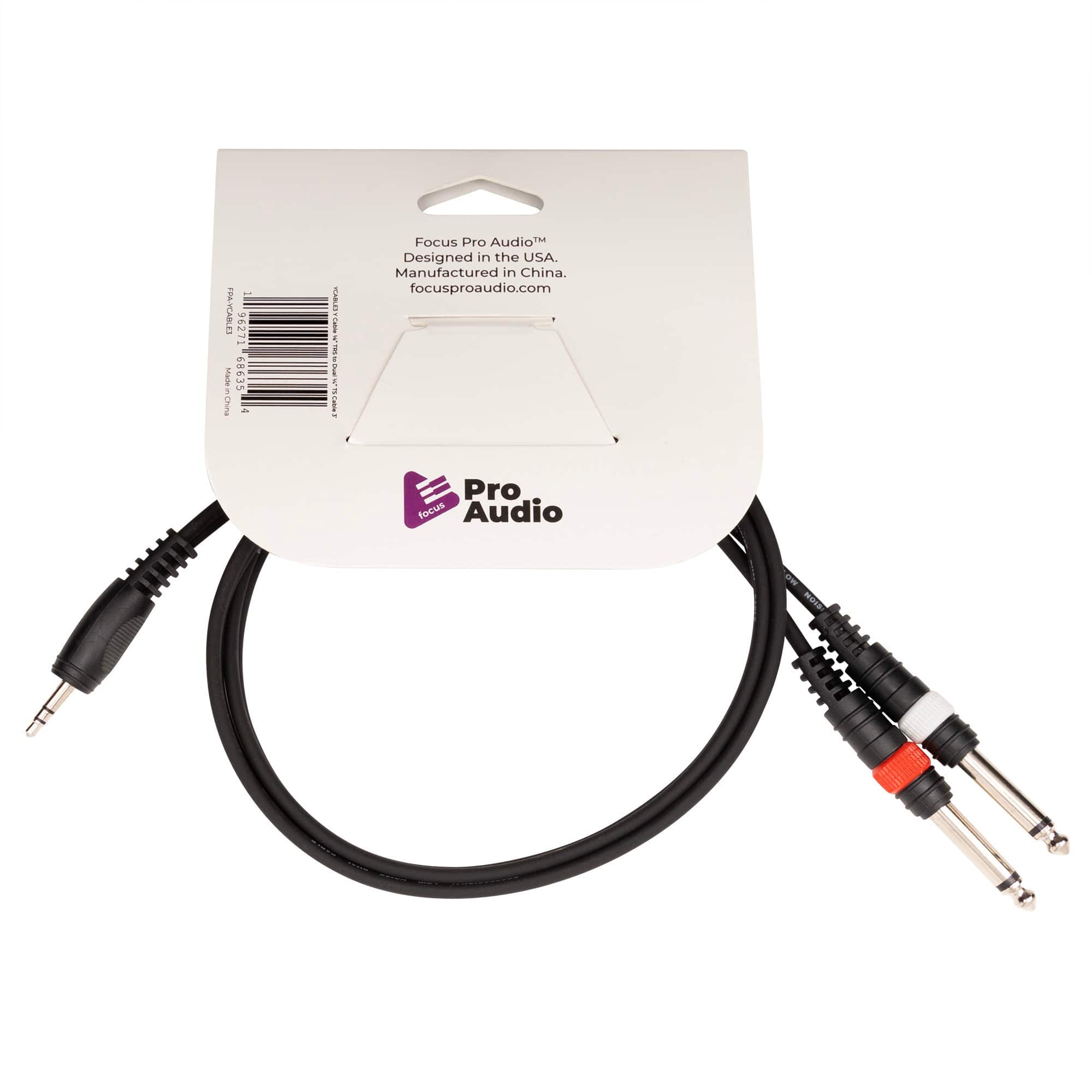 FocusProAudio 3' Stereo Breakout 3.5mm TRS Dual 1/4in TS Cable