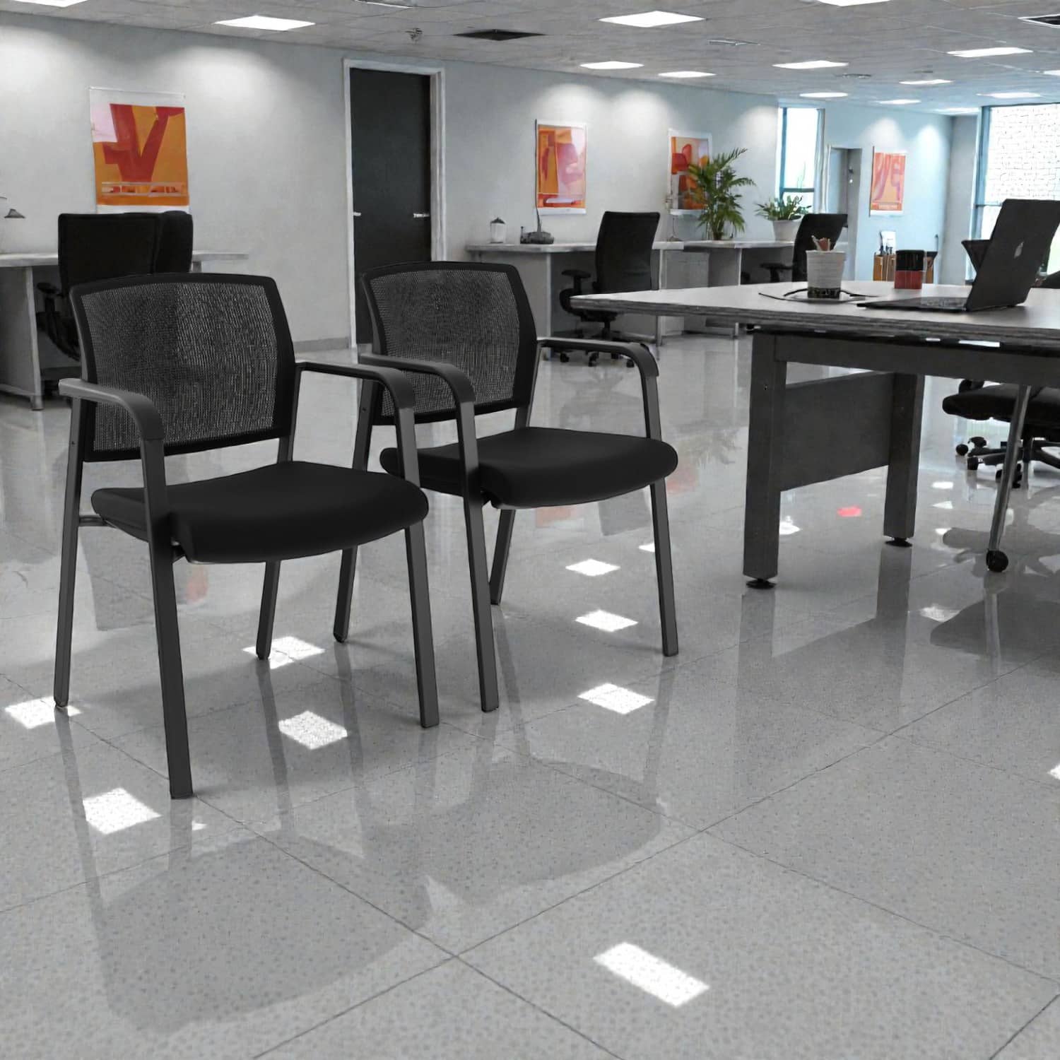 Hivvago - Reception Seating Set of 2 Padded, Stackable Guest Chairs - Black