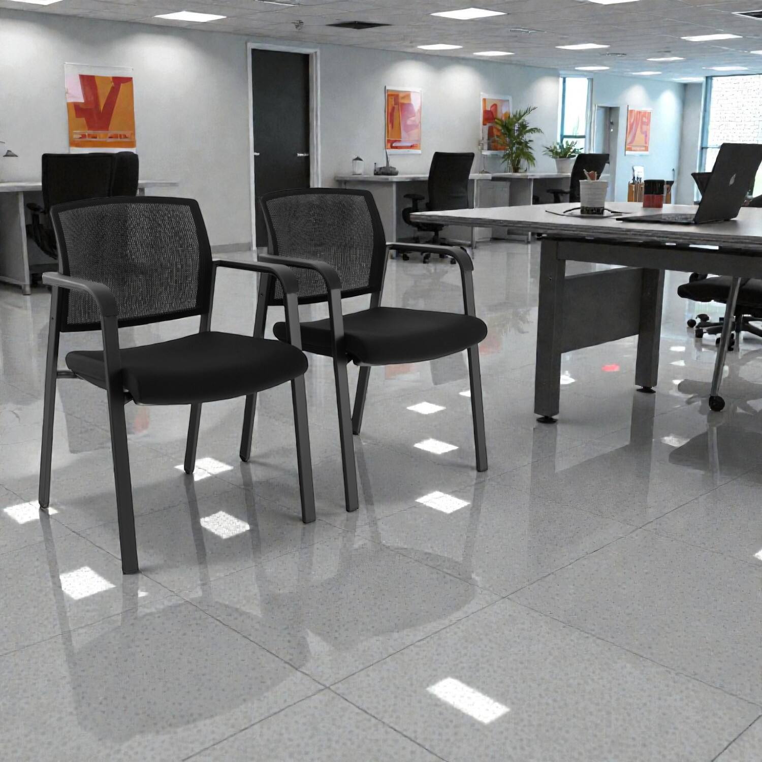 Front. Hivvago - Reception Seating Set of 2 Padded, Stackable Guest Chairs - Black.