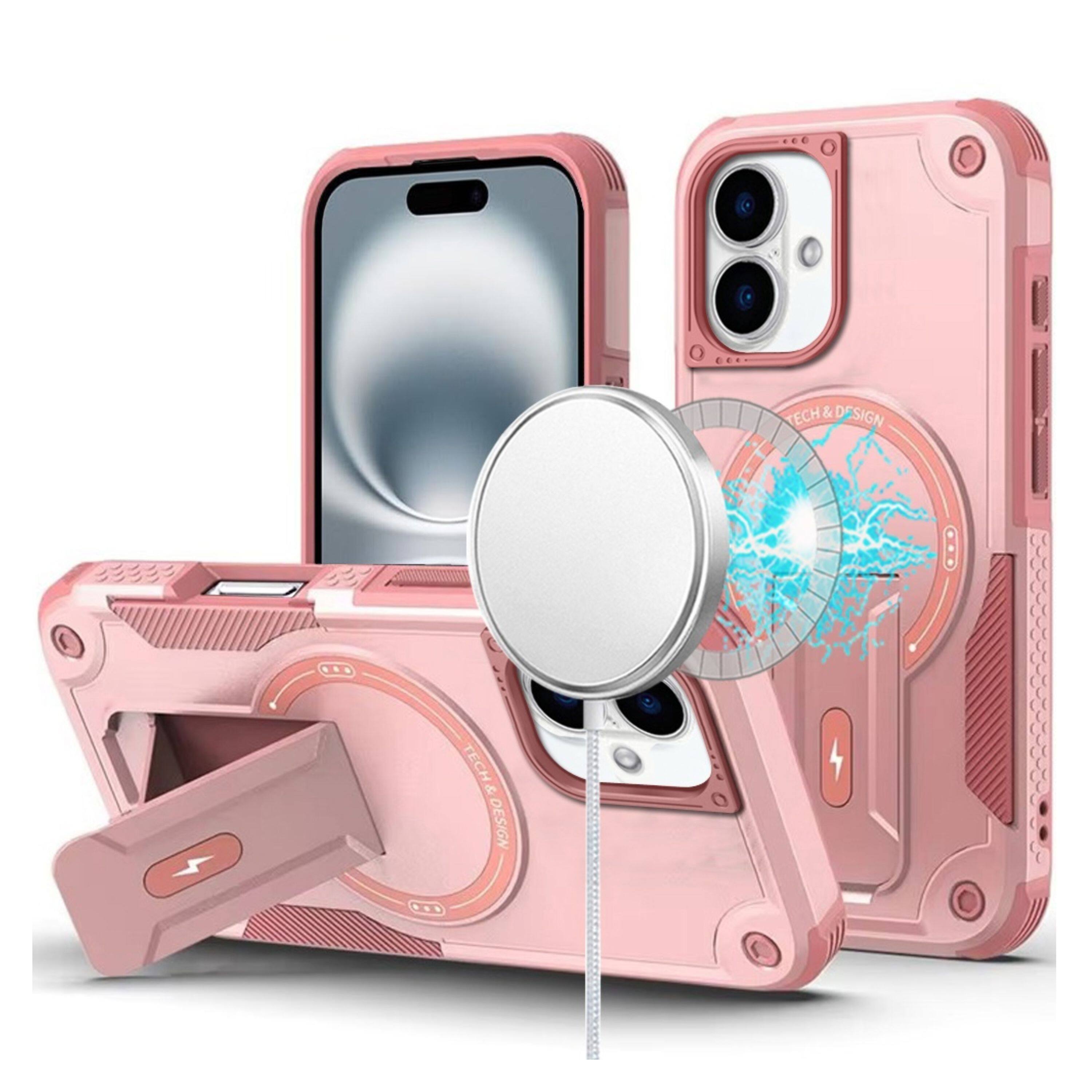 Kitcheniva - Magnetic Circle Grip Kickstand Phone Case With Tempered Glass For iPhone 16 Plus - Pink price history on PriceWatchPro