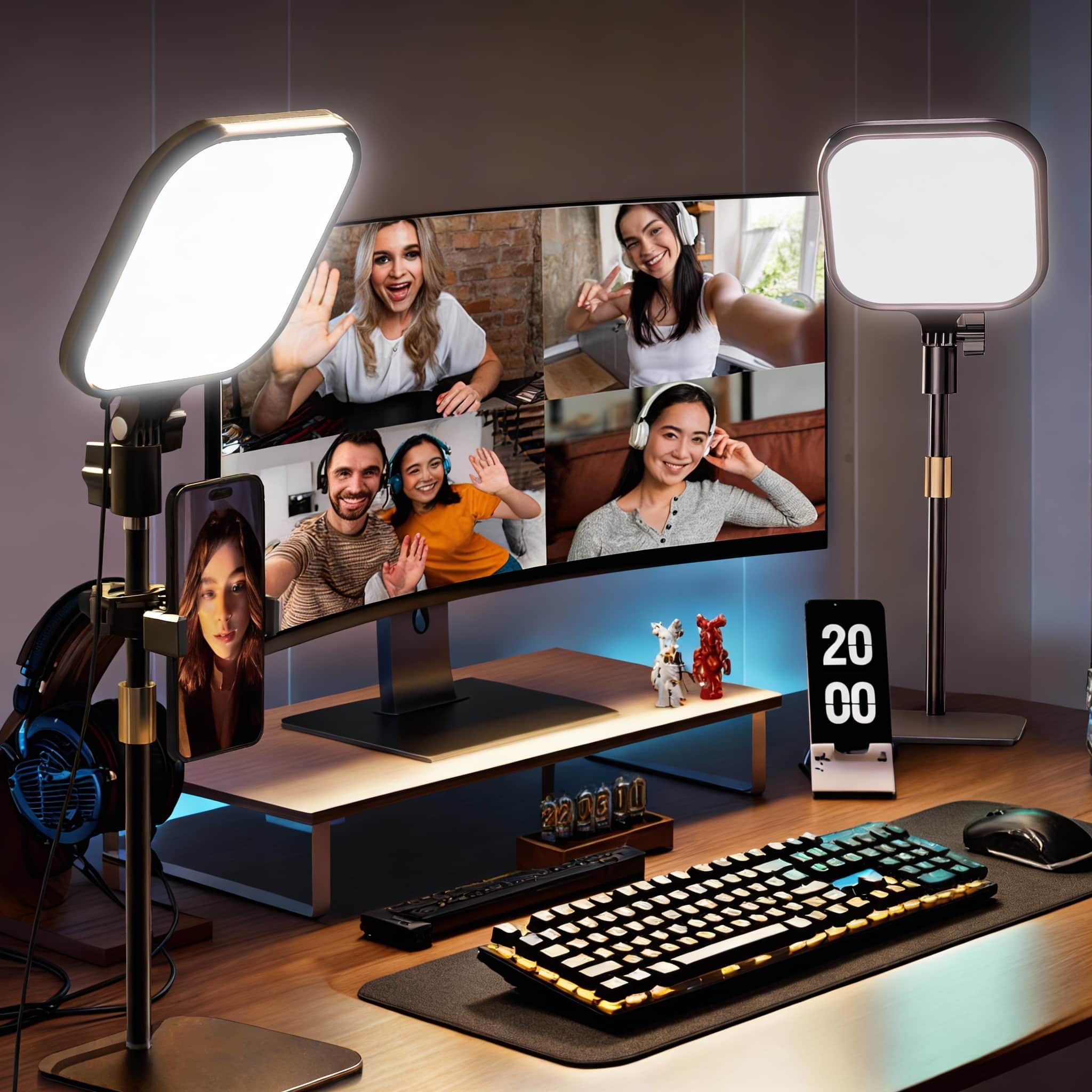 METALTON - Zoom Lighting For Computer Video Conference Calls Desk Light With Stand And Phone Holder Webcam Home Office - 2-pack