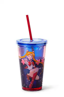 Just Funky - Sailor Moon Confetti Plastic Tumbler Cup With Lid & Straw | Holds 16 Ounces - Blue