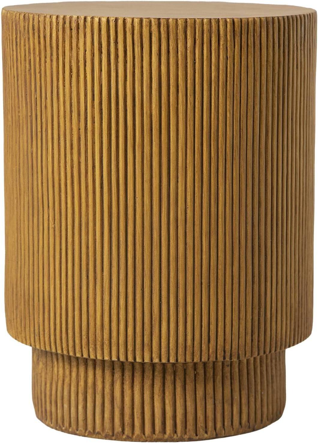 Front. LeisureMod - Eden Modern Stone Top Round Side Table, Indoor/Outdoor Weather Resistant Accent Table, Fully Assembled - Brown.
