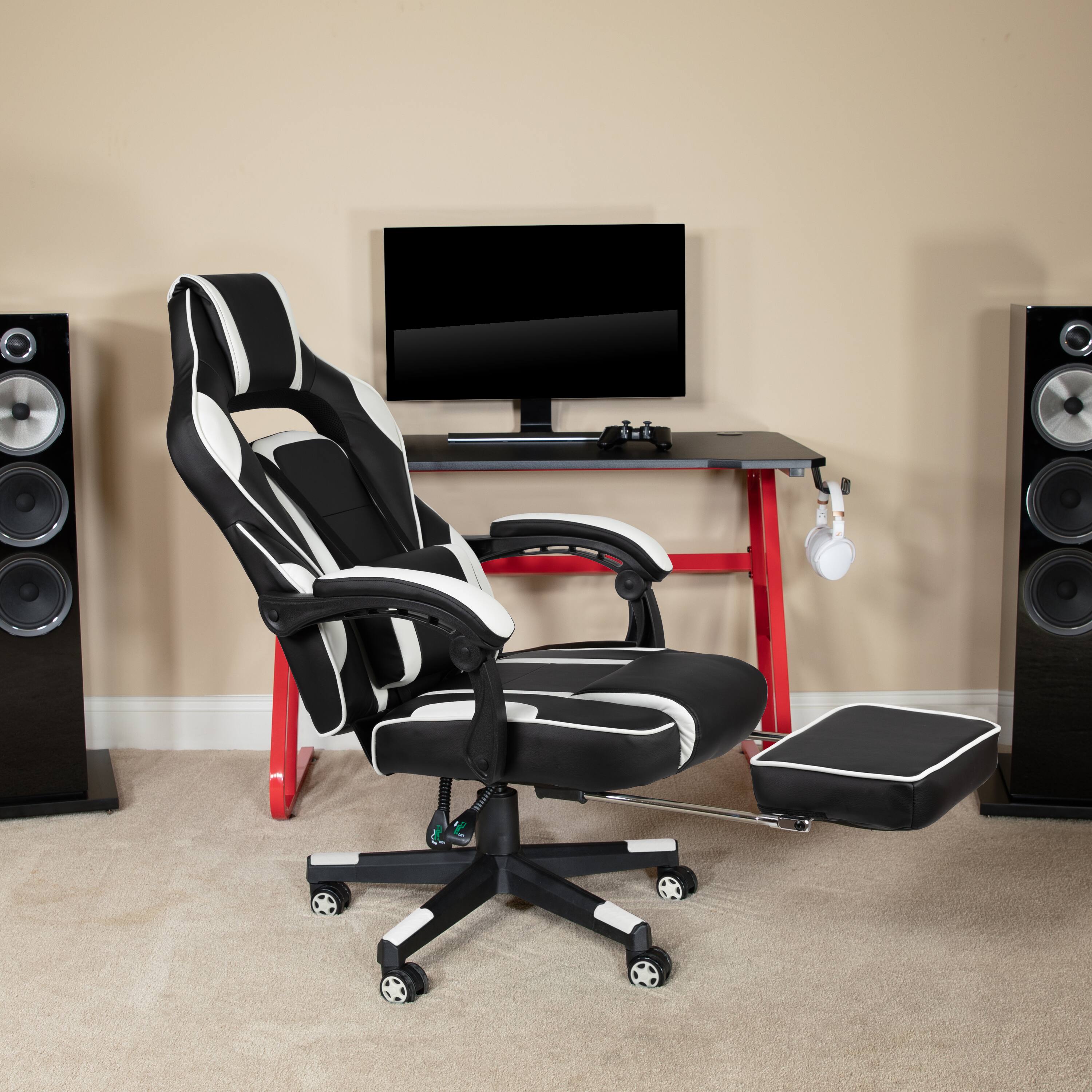 Alt View 1. Flash Furniture - X40 Gaming Chair Racing Ergonomic Computer Chair with Fully Reclining Back/Arms, Slide-Out Footrest, Massaging Lumbar - - White.