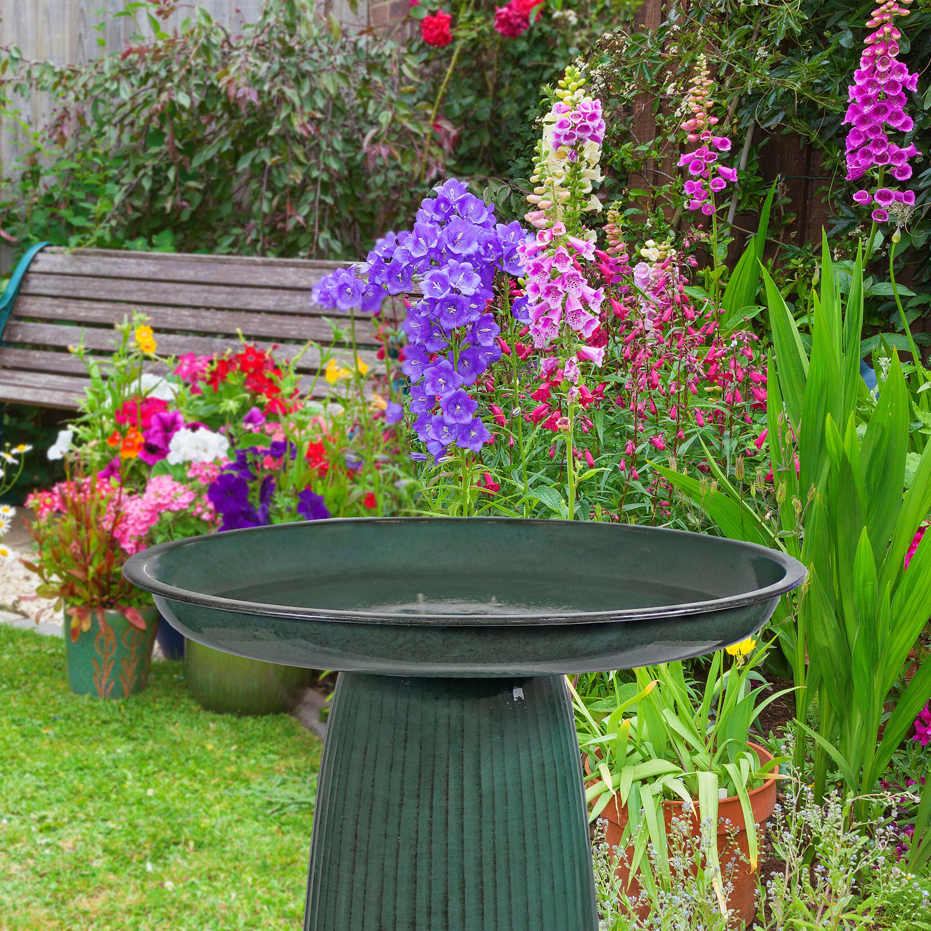 Alt View 8. Sunnydaze - Gleeful Garden Metal Outdoor Bird Bath - Green.