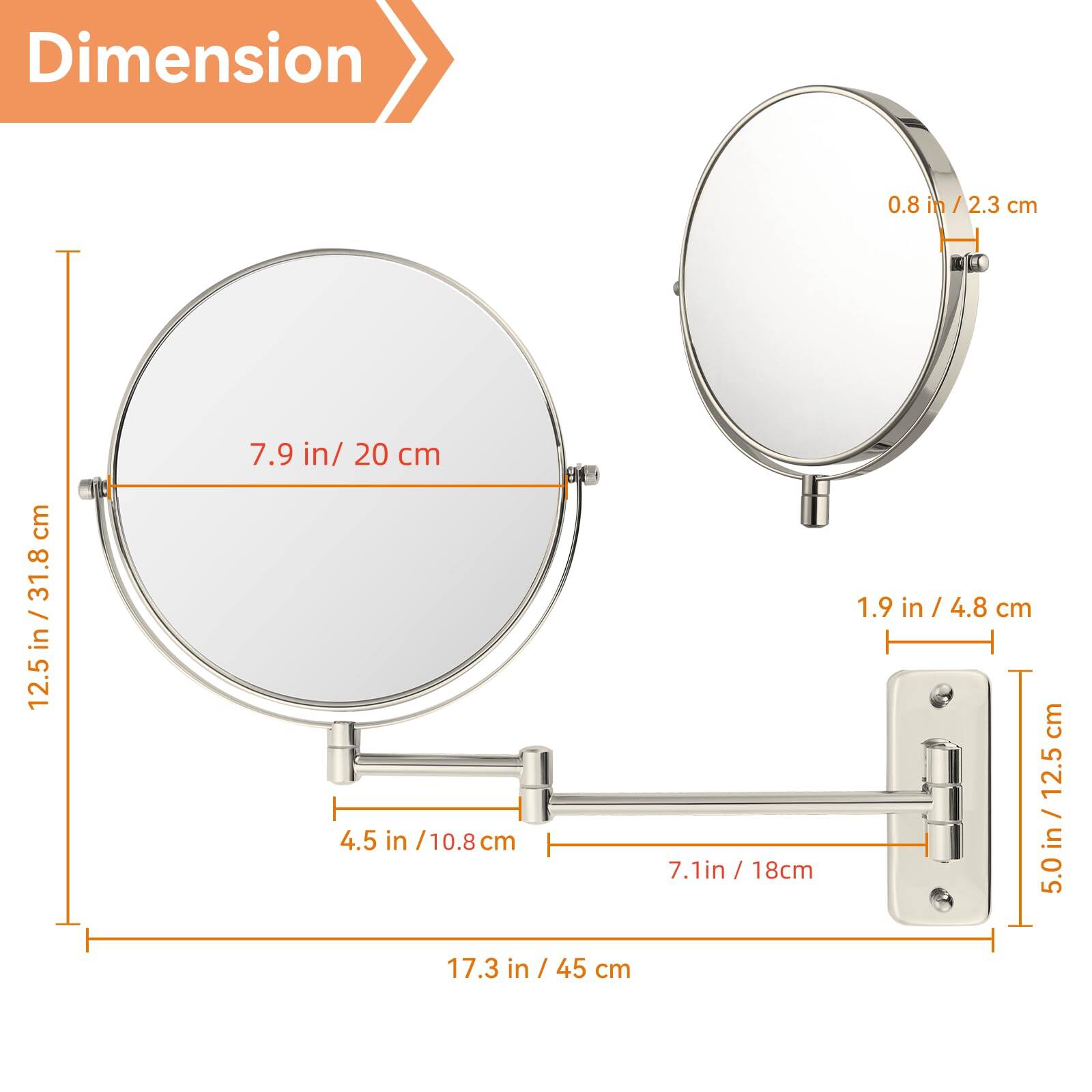 Dimension  
- 7.9 in / 20 cm  
- 0.8 in / 2.3 cm  
- 12.5 in / 31.8 cm  
- 4.5 in / 10.8 cm  
- 1.9 in / 4.8 cm  
- 7.1 in / 18 cm  
- 5.0 in / 12.5 cm  
- 17.3 in / 45 cm