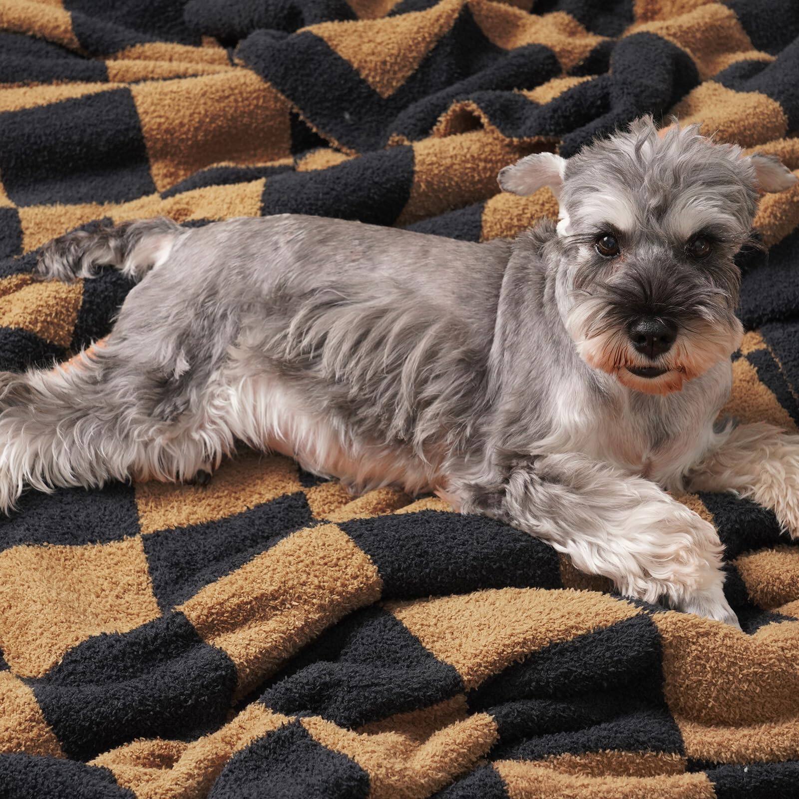 Alt View 5. Paradigms Interiors - Checkered Throw Blanket For Couch Soft Knit Fluffy Checkerboard Fleece Cozy Lightweight Bed Sofa 50 X 60 - Black Brown-Twin(60x80).