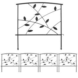 Sunnydaze - 5-Piece Modern Leaves/Vines Steel Border Fencing - 6 ft - Black