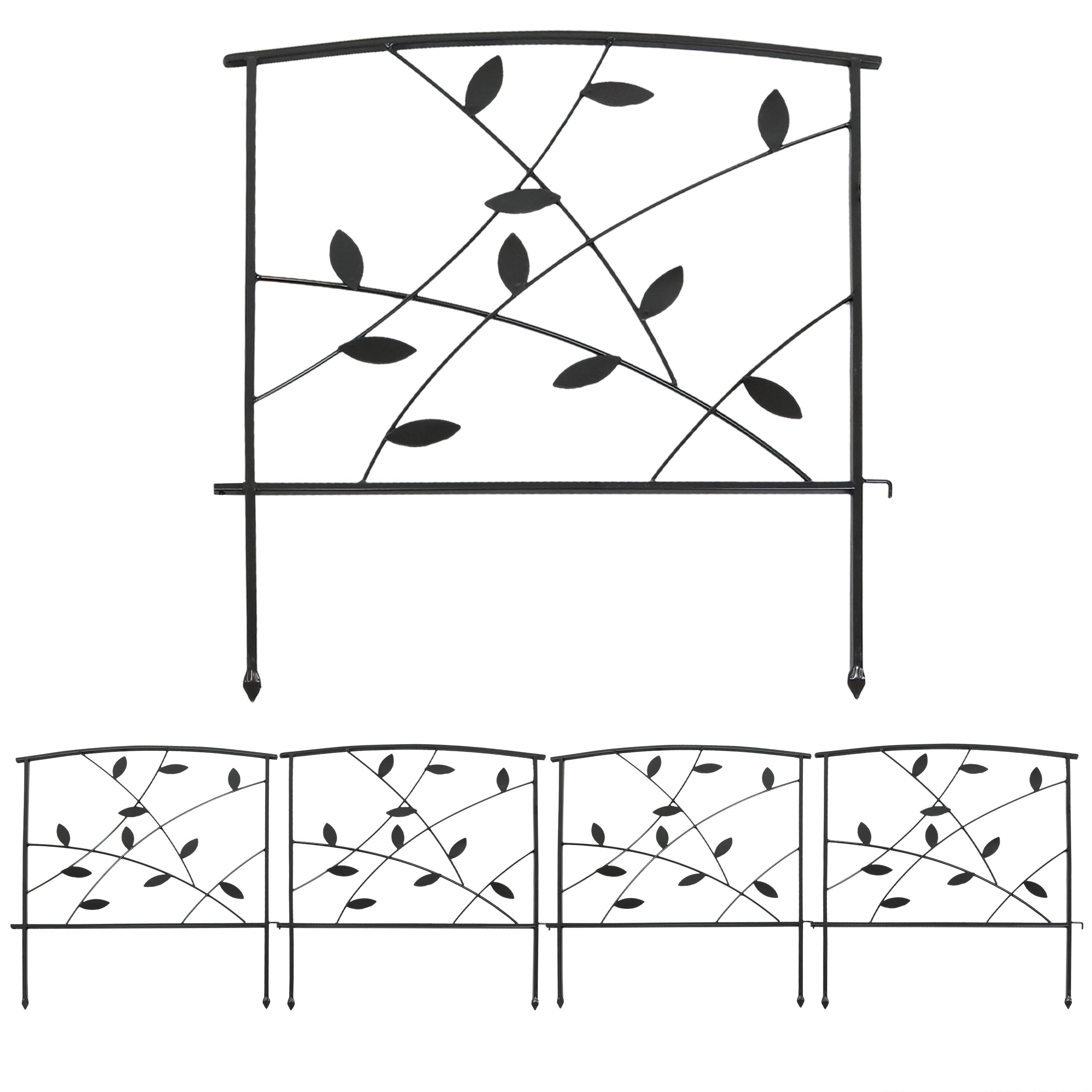 Front. Sunnydaze - 5-Piece Modern Leaves/Vines Steel Border Fencing - 6 ft - Black.