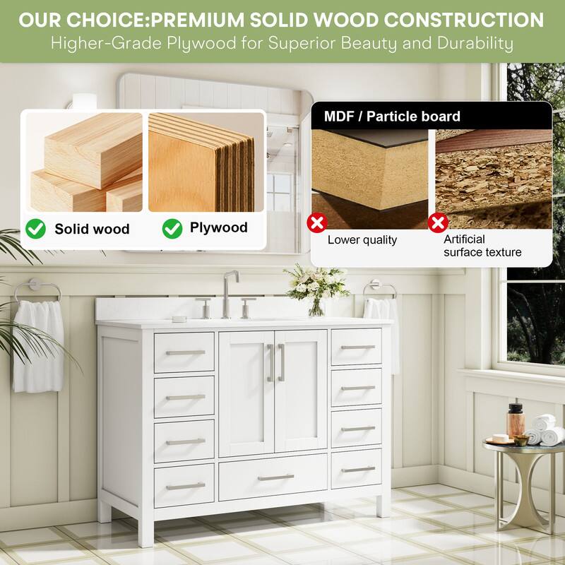 OUR CHOICE: PREMIUM SOLID WOOD CONSTRUCTION  
Higher-Grade Plywood for Superior Beauty and Durability  

Solid wood  
Plywood  

MDF / Particle board  
Lower quality  
Artificial surface texture