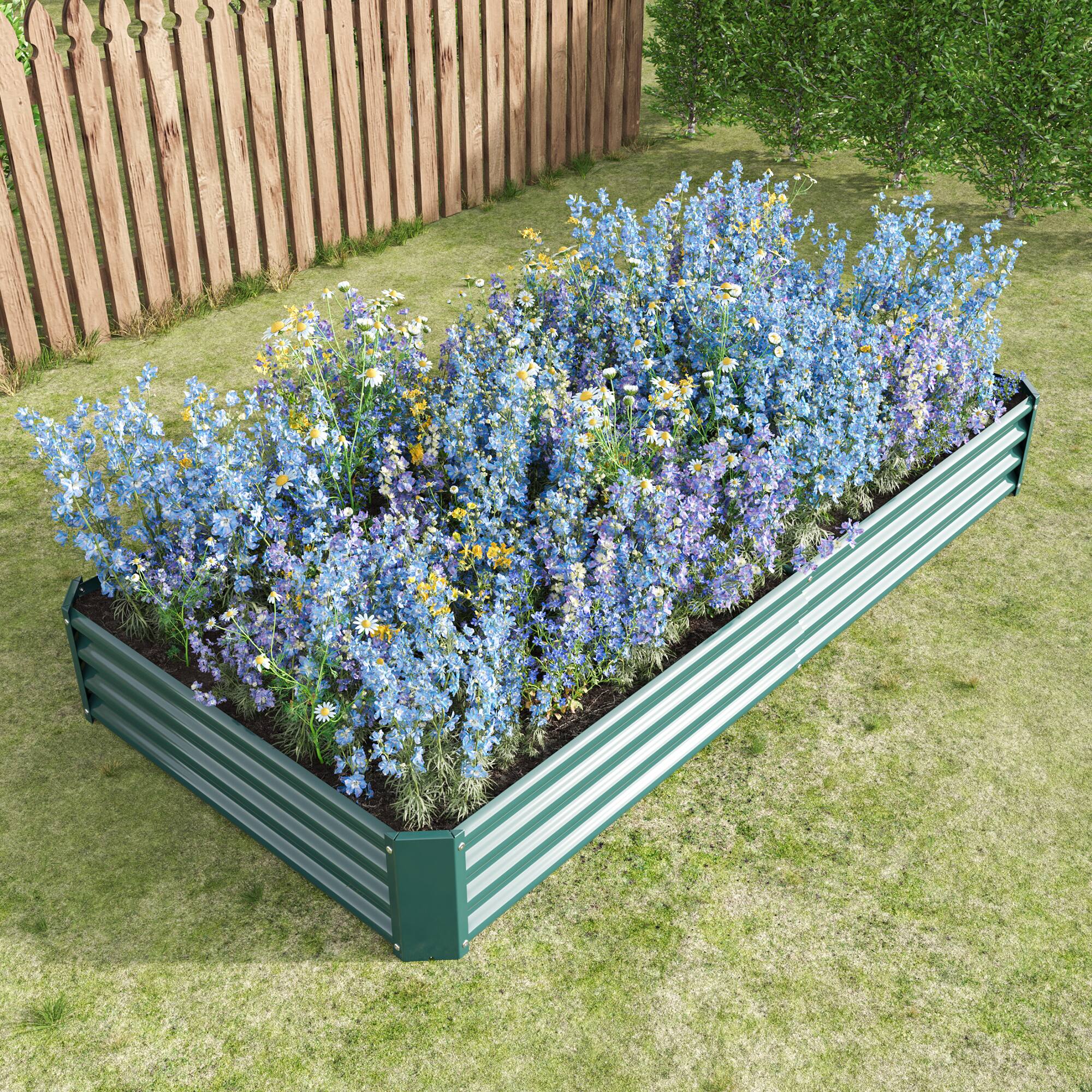 Alt View 8. PAIHOME - Metal Raised Garden Bed, 7.6x3.7x0.98 ft Rectangle Raised Planter for Flowers Plants, Vegetables Herb, Garden Decor - Green.