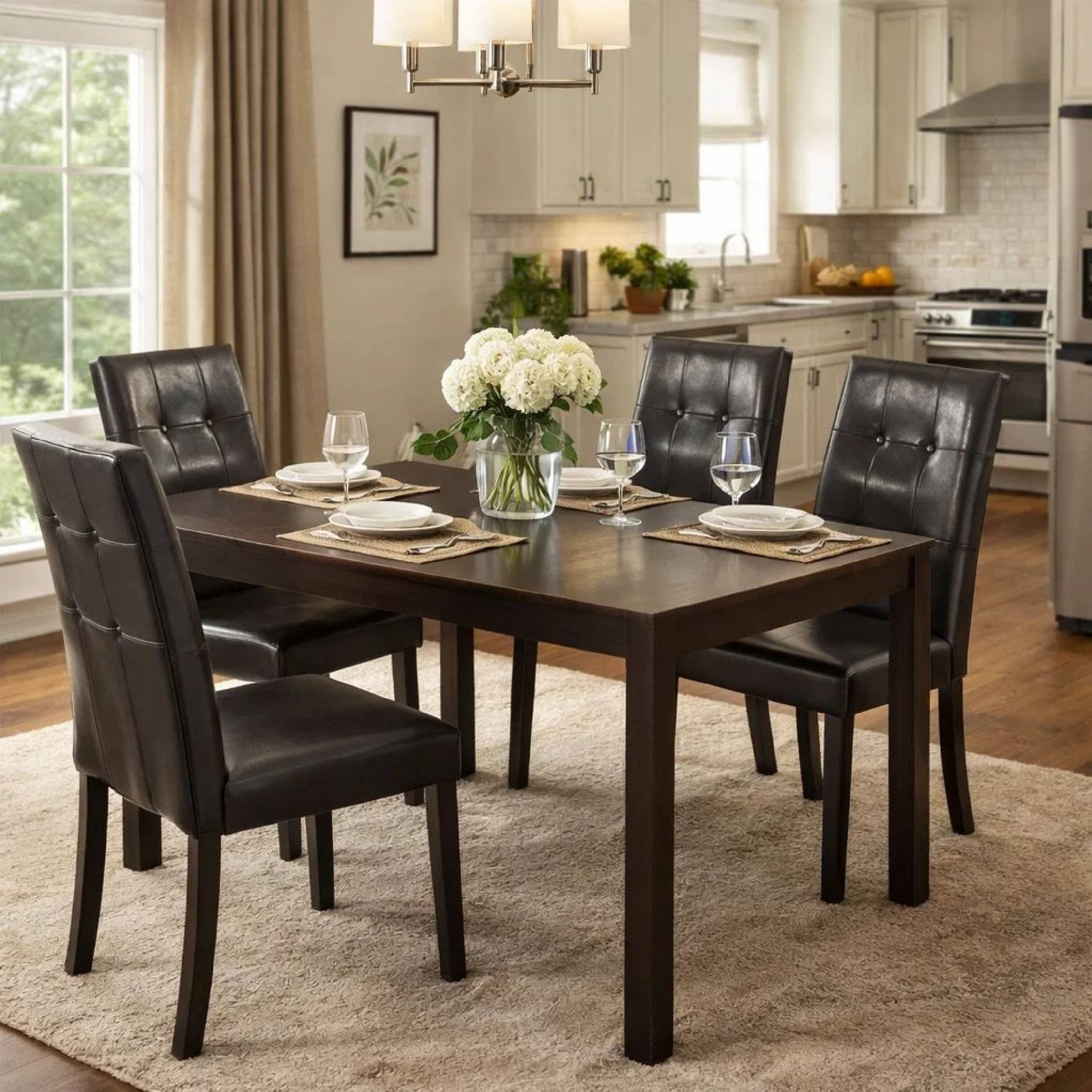 Alt View 6. Manhattan Lane - Faux Leather Dining Side Chair In Pine, Set Of 2, Dark Brown - Dark Brown.