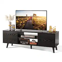 Hirose Alice - Tv Stand For 55 60 Inch Boho Entertainment Center With Storage Cabinets Console Living Room Decor Greige White - Relief Black-TVs up to 32-60"