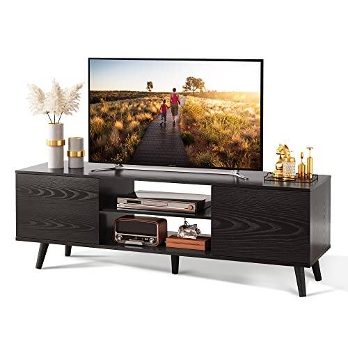 Front. Hirose Alice - Tv Stand For 55 60 Inch Boho Entertainment Center With Storage Cabinets Console Living Room Decor Greige White... - Relief Black-TVs up to 32-60".
