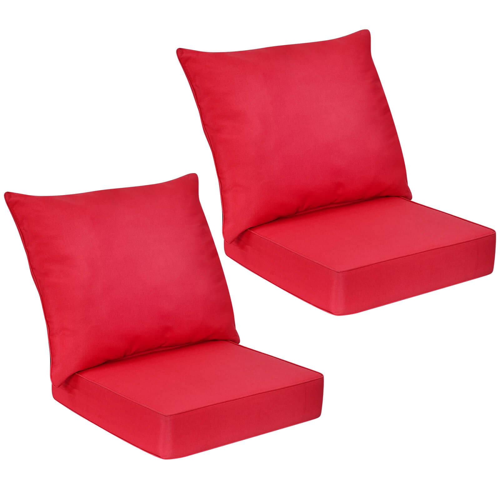 Front. Gymax - Gymax 2PCS Deep Seat Chair Cushion Pads Set Indoor/Outdoor w/ Rope Belts Red - Red.