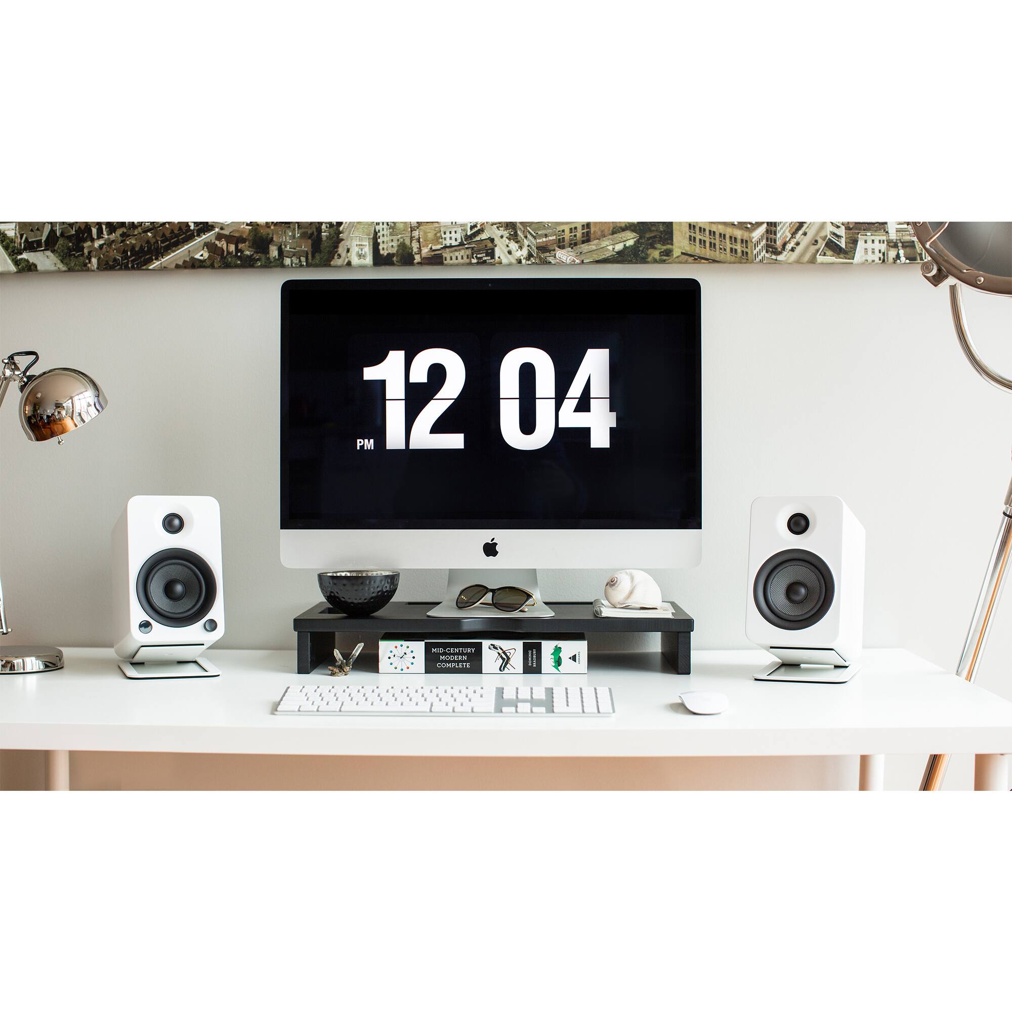 Alt View 3. Kanto - Angled Desktop Speaker Stands for Midsize Speakers, Pair - White.