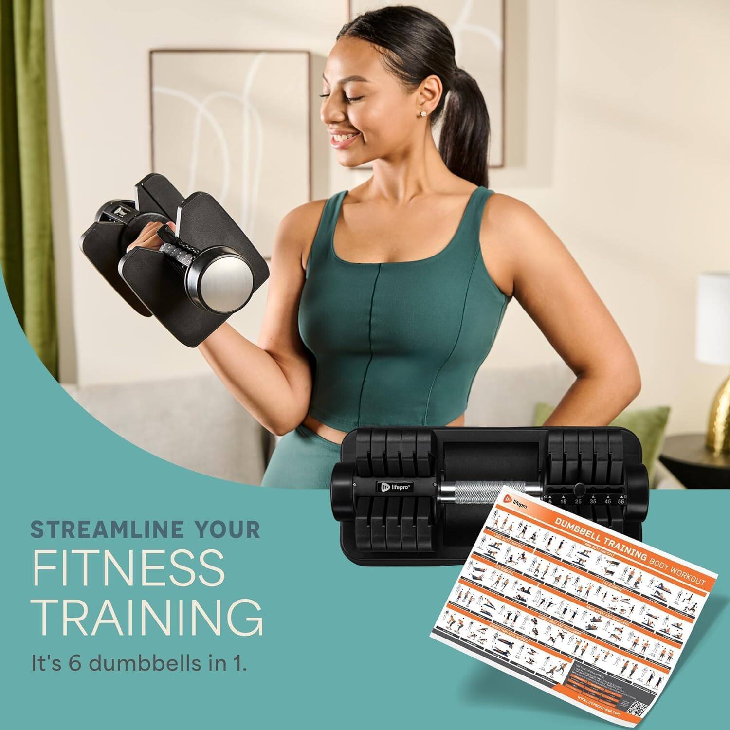 LifePro PowerFlow X Adjustable Dumbbell Single 55lb Weight with Quick ...