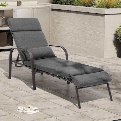 Alt View 2. Crestlive Products - Crestlive Products Brown Metal Frame Adjustbale Chaise Lounge Chair with Cushion and Pillow - Dark Gray.