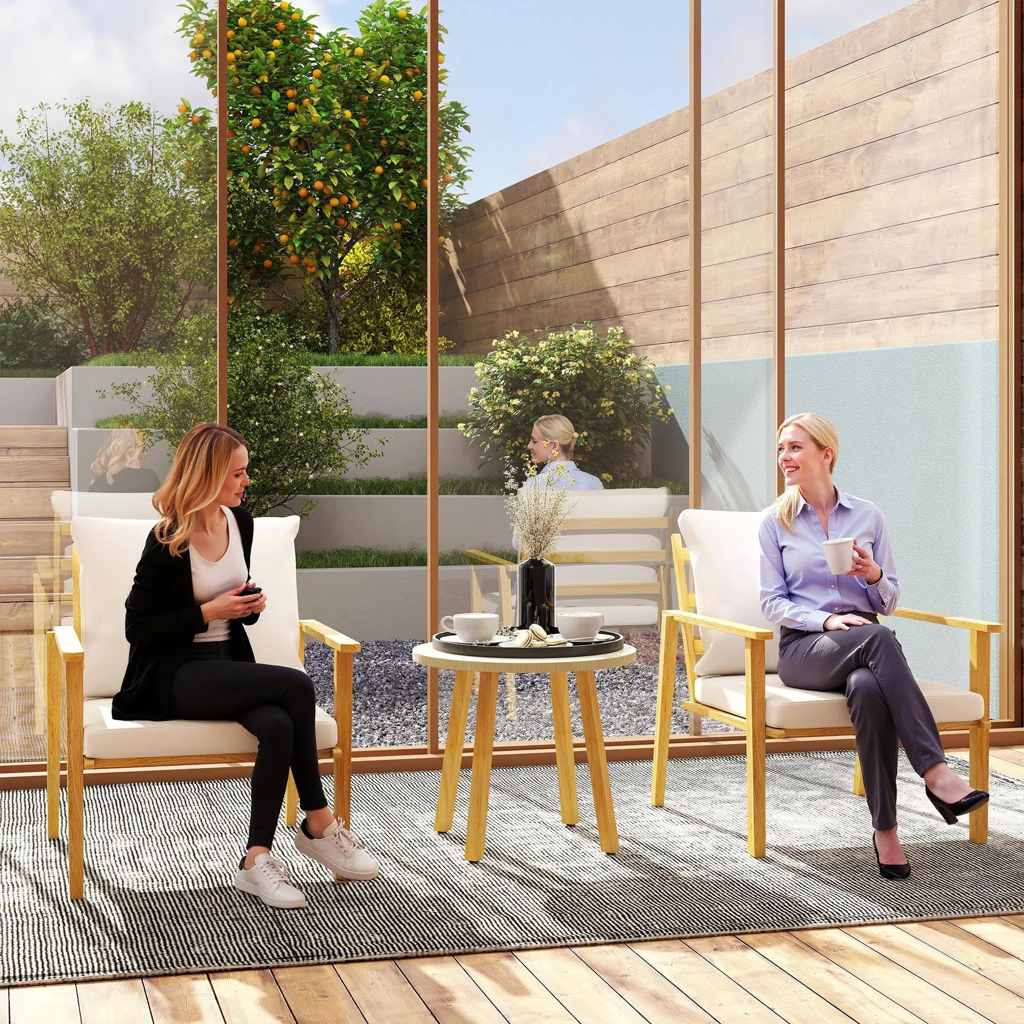 Alt View 8. Resenkos - Resenkos 3 Pieces Outdoor Bistro Set, Two Armchairs And A Round Table, Steel, Cream White - Cream White.