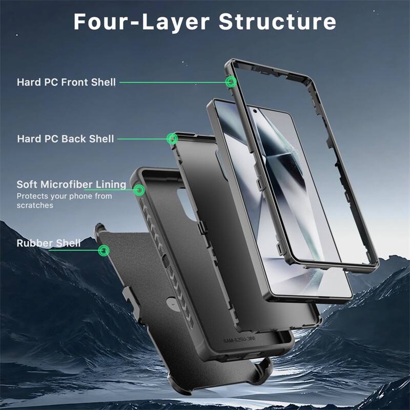 Four-Layer Structure
Hard PC Front Shell
Hard PC Back Shell
Soft Microfiber Lining
Protects your phone from scratches
Rubber Shell
SAM-S25U-3NI