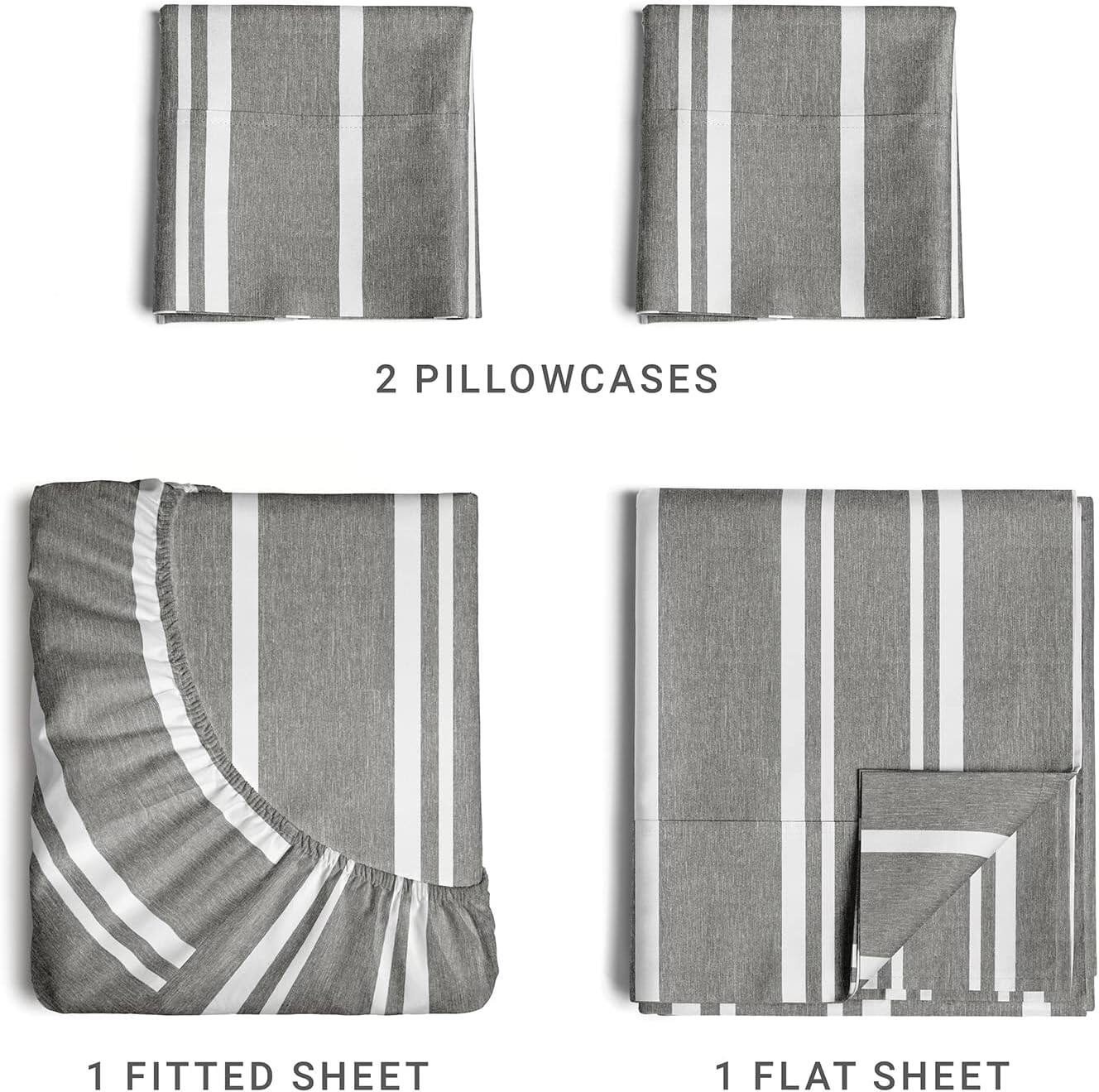 2 Pillowcases  
1 Fitted Sheet  
1 Flat Sheet