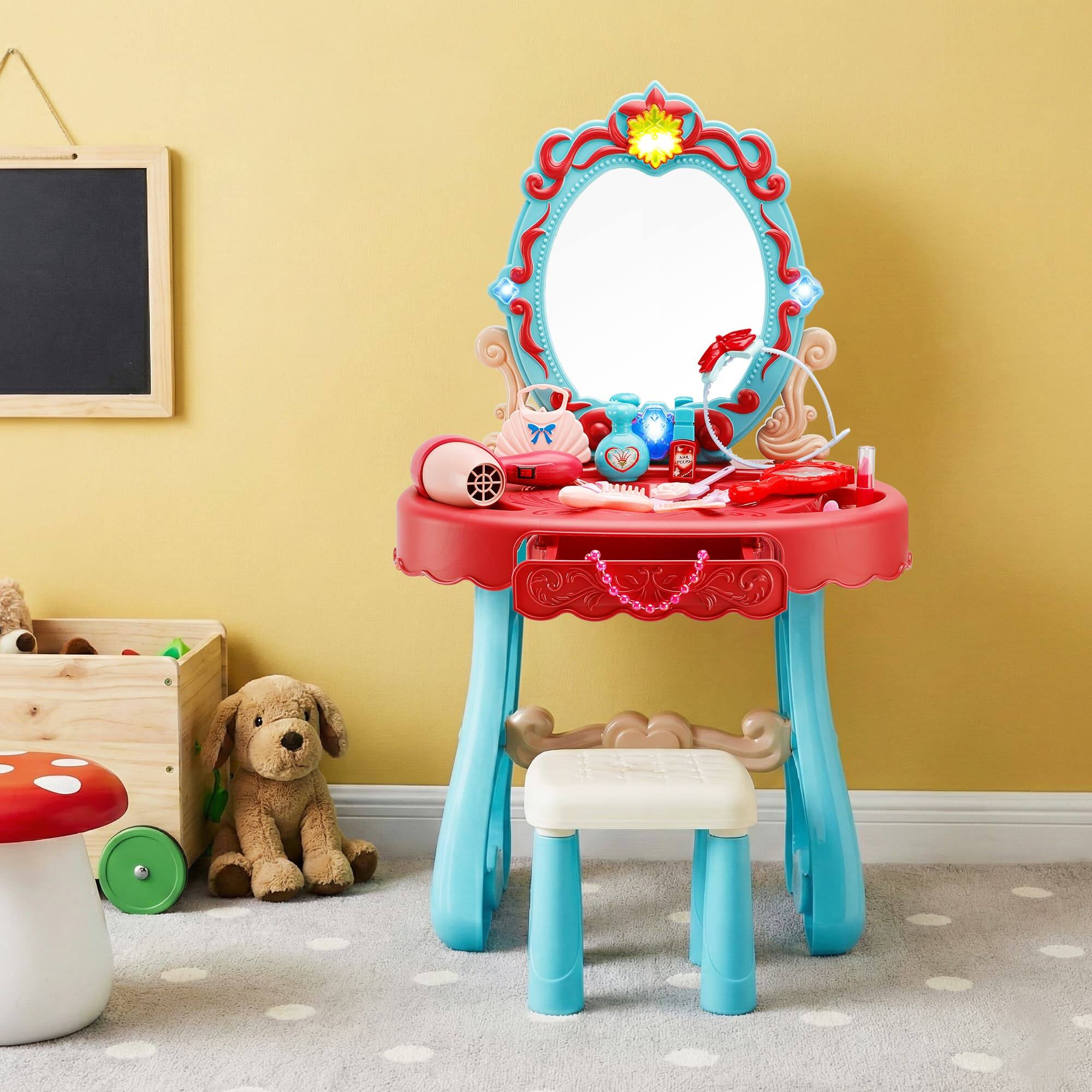 Alt View 4. Topteng - Kids Vanity Set with Lights & Music, 29PCS Accessories - Includes Mirror, Stool, Hair Dryer, Safe for Girls.