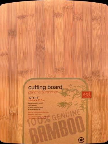 cutting board  
planche à trancher  
10" x 14"  
25.4cm x 35.8cm  
100% GENUINE BAMBOO  

Bamboo cutting board  
Bamboo resistant  
Surface preserves  
& enhances flavor  
Plaque à découper en bambou  
Légère et durable  

good cook