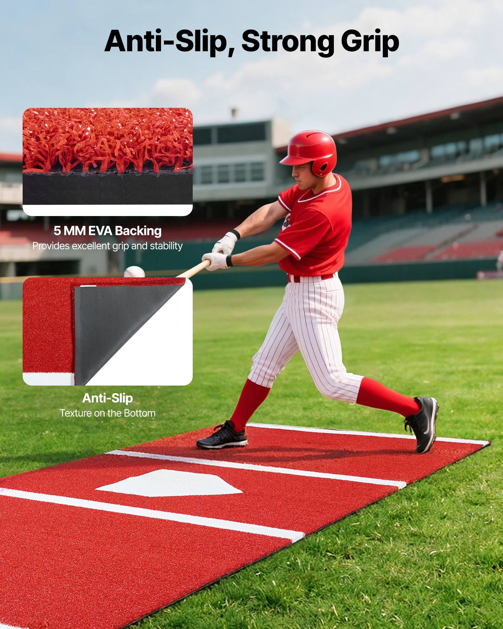 Anti-Slip, Strong Grip

5 MM EVA Backing
Provides excellent grip and stability

Anti-Slip
Texture on the Bottom