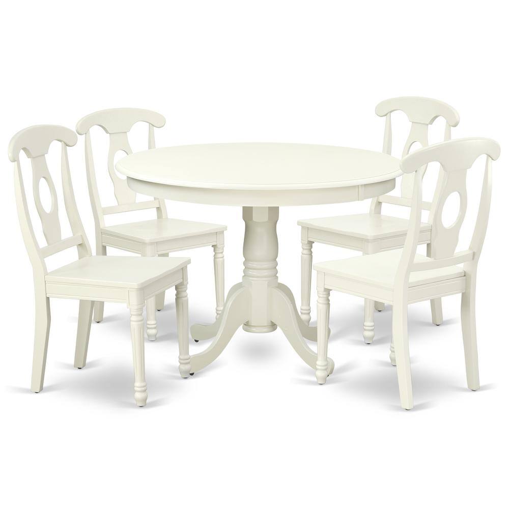 Back. East West Furniture - Dining Room Set Linen White - Brown.