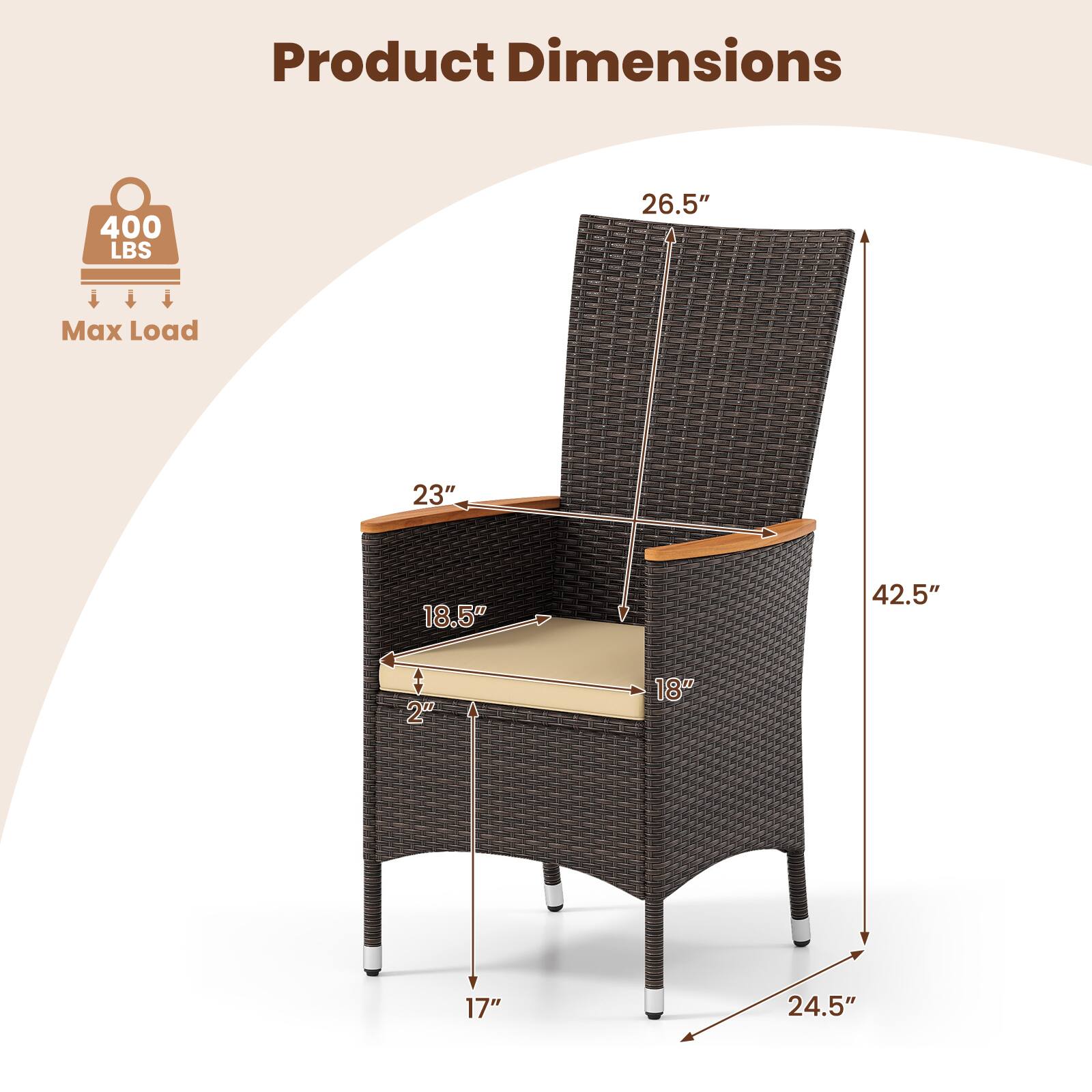 Product Dimensions  
400 LBS  
Max Load  
26.5"  
23"  
18.5"  
2"  
42.5"  
18"  
17"  
24.5"