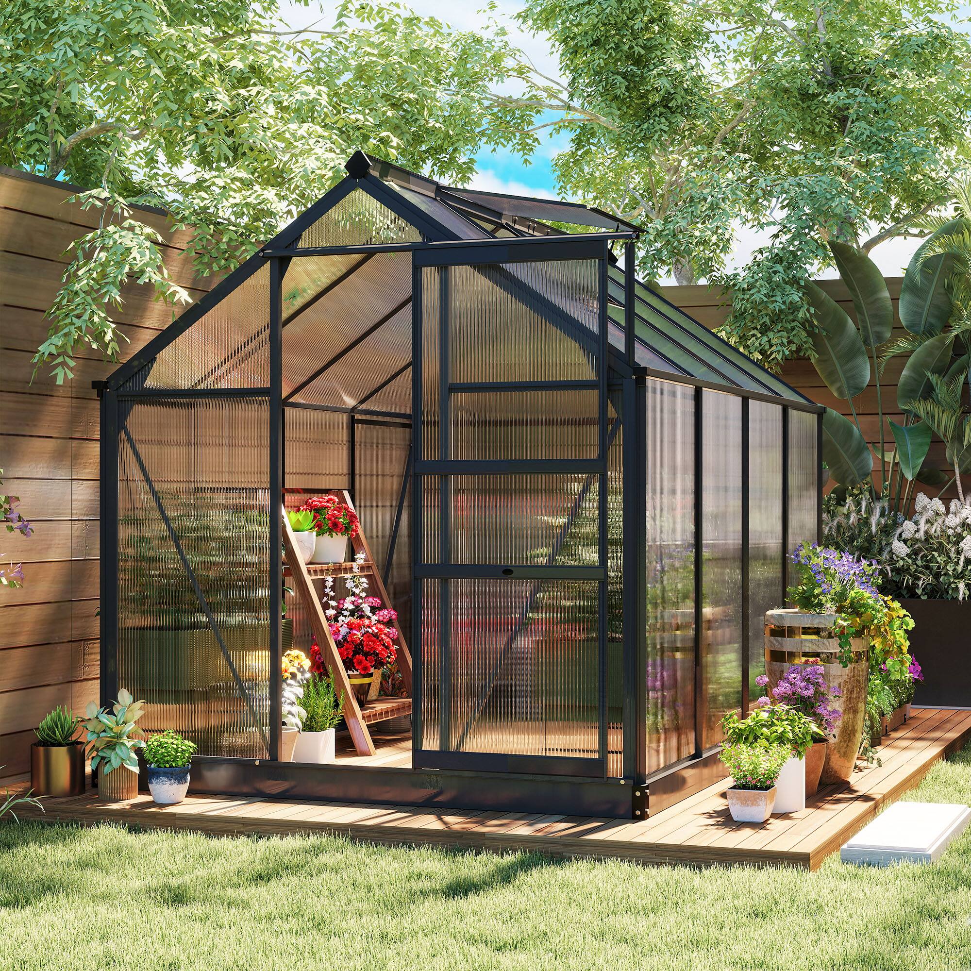 Alt View 1. Outsunny - Polycarbonate Greenhouse, Heavy Duty Outdoor Aluminum Walk-in Green House Kit Vent Door.